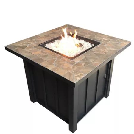 Hiland Propane Gas Fire Pit with Square Tile Top for AZ 30 in Patio Heater Fire Pits