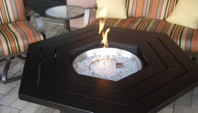 Image showing  45 in. AZ Patio Heaters Hammered Bronze Hexagon Propane Gas Fire Pit