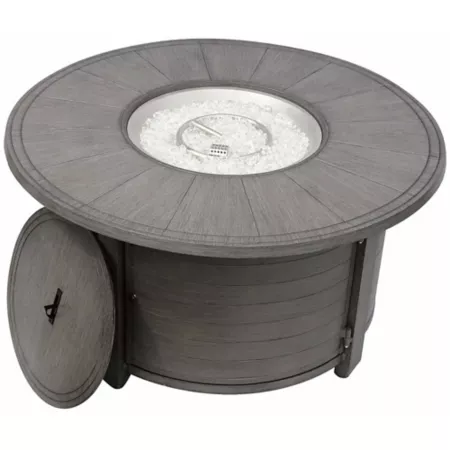 Hiland AZ FS-2017-FPT Round Cast Aluminum Fire Pit Brushed Wood Finish Fire Pits