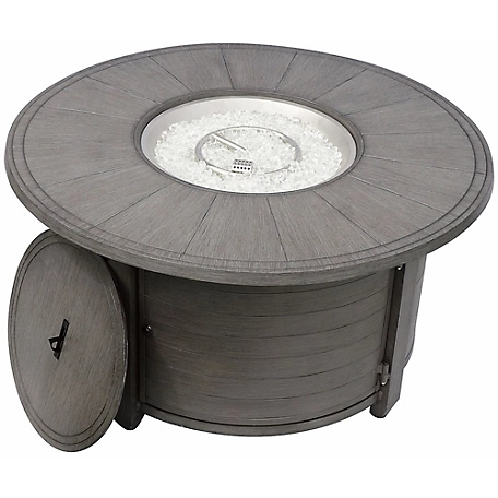 Hiland AZ Patio Heaters Cast Aluminum Round Fire Pit in Brushed Wood Finish, FS-2017-FPT
