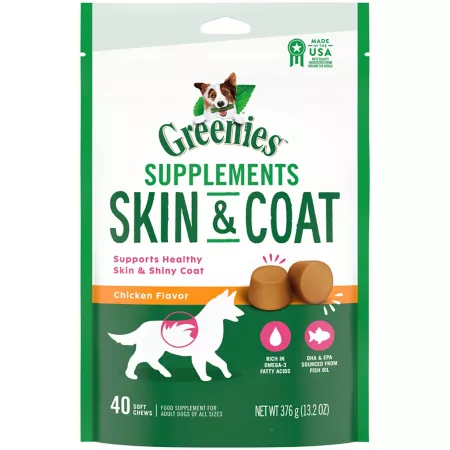 Greenies Gentle Skin and Coat Chewable Supplements for Adult Dogs Chicken Flavor 40 ct Dog Skin & Coat Supplements