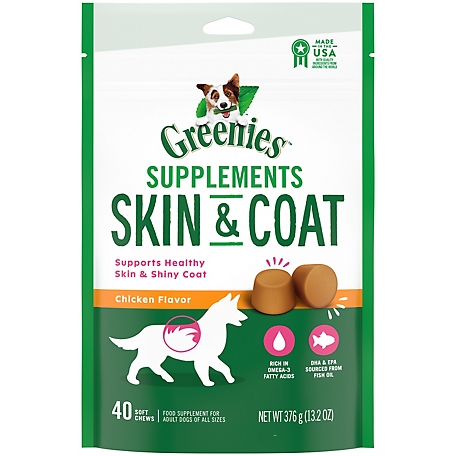 Greenies Skin & Coat Food Soft Chews with Omega 3 Fatty Acids 40 ct. Chicken Flavor for Adult Dogs of All Sizes
