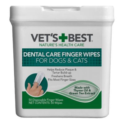 Vet's Best Dental Care Finger Wipes for Dogs and Cats, Mint, 50-Pack