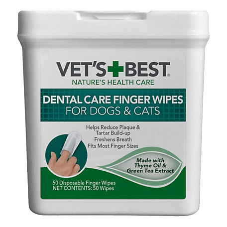 Vet's Best Dental Care Finger Wipes for Dogs and Cats, Mint, 50-Pack