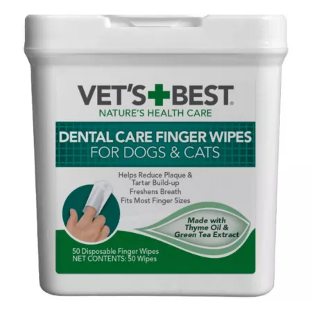 Vet's Best Dental Care Finger Wipes for Dogs and Cats Mint 50 ct Dog Teeth Cleaning & Breath Freshening