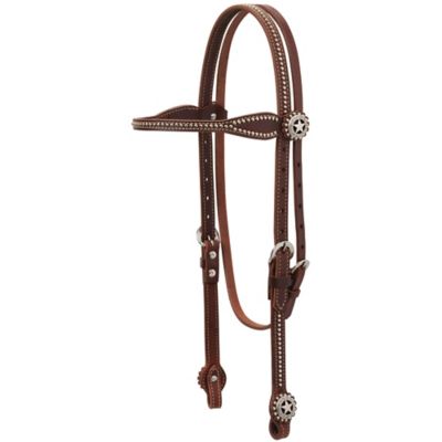 Weaver Leather Texas Star Leather Browband Headstall, Oiled Canyon Rose Harness Leather