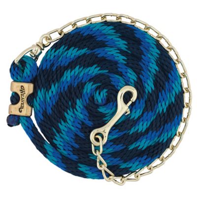 Weaver Equine 5/8 in. x 8 ft. 6 in. Poly Lead Rope with Brass Plated Swivel Chain, Navy/Blue/Turquoise