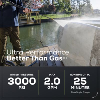 Image showing  3,000 PSI 2.0 GPM 60V Cold Water Cordless Electric Pressure Washer with (2) 5.0Ah Batteries and Charger