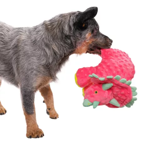 goDog Dinos Frills Squeaky Plush Dog Toy with Anti-Chew Technology Large Pink Dog Plush Toys