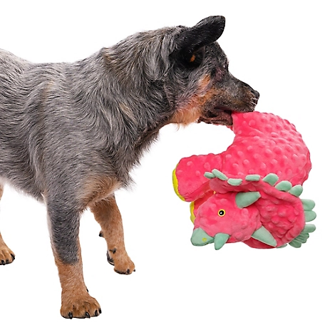 goDog Dinos Frills Squeaky Plush Dog Toy with Chew Guard Technology, Pink, Large