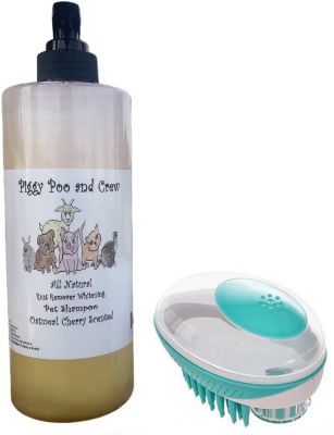 Piggy Poo and Crew Whitening Pet Shampoo and Shampoo Scrub Brush, Oatmeal Cherry Scent