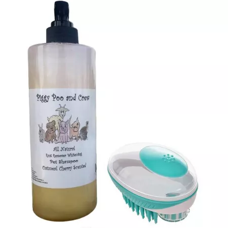 Piggy Poo and Crew Whitening Pet Shampoo and Scrub Brush Oatmeal and Cherry Scent Dog Shampoos & Conditioners