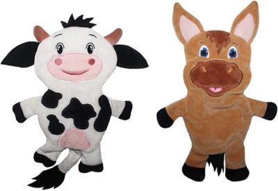 Piggy Poo and Crew Cow and Horse Paper Crinkle Squeaker Dog Toys, 2-Pack