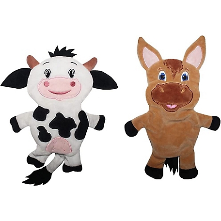 Piggy Poo and Crew Cow and Horse Paper Crinkle Squeaker Dog Toys, 2-Pack
