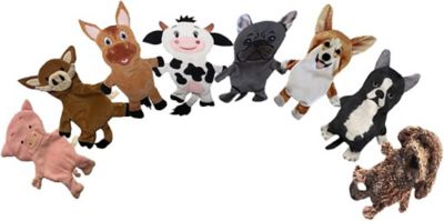 Piggy Poo and Crew Assorted Farm Animal and Dog Paper Crinkle Squeaker Dog Toys, 8-Pack