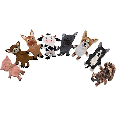 Piggy Poo and Crew Assorted Farm Animal and Dog Paper Crinkle Squeaker Dog Toys, 8-Pack