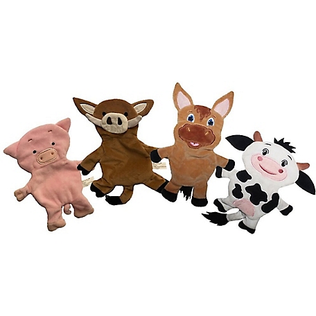 Piggy Poo and Crew Farm Animals Paper Crinkle Squeaker Dog Toys, 4-Pack