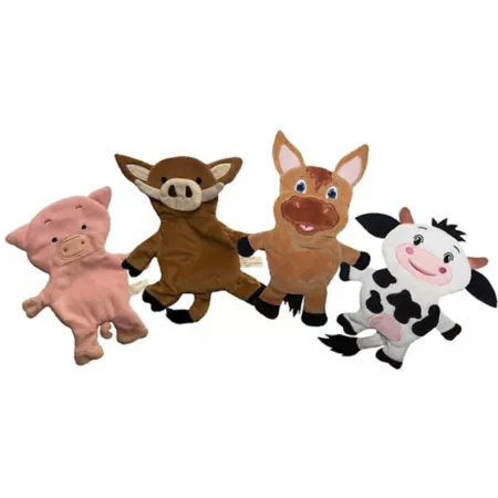 Piggy Poo and Crew Farm Animals - Crinkle Paper Squeaky Dog Toys 4 Pack Dog Plush Toys