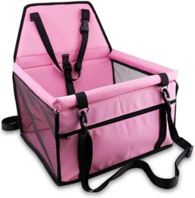 Piggy Poo and Crew Pet Safety Car Seat with Clip on Safety Leash and Support Bars, Pink