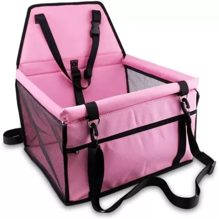 Piggy Poo and Crew Pet Safety Car Seat with Clip-on Safety Leash and Support Bars Pink Pet Car Seats