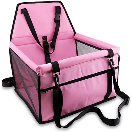 Piggy Poo and Crew Pet Safety Car Seat with Clip on Safety Leash and Support Bars, Pink