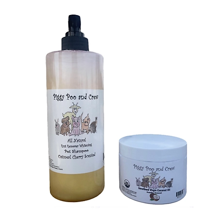Piggy Poo and Crew USDA Organic Unrefined Virgin Coconut Oil and All-Natural Pet Shampoo Set, Oatmeal Cherry Scent
