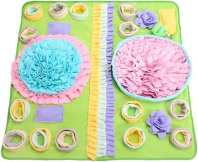 Piggy Poo and Crew Double-Bowl Snuffle Mat for Dogs with Treat Ball and Squeakers