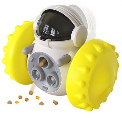 Piggy Poo and Crew Robot Treat Dispensing Push Dog Toy, Requires No Batteries, Yellow