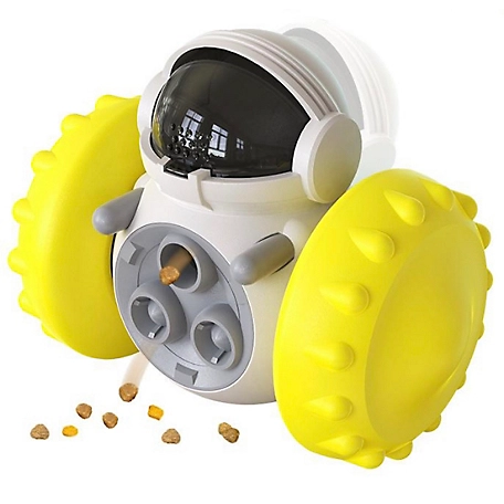 Piggy Poo and Crew Robot Treat Dispensing Push Dog Toy, Requires No Batteries, Yellow