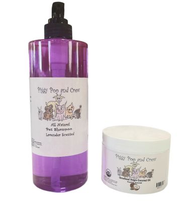 Piggy Poo and Crew USDA Organic Unrefined Virgin Coconut Oil and All-Natural Lavender Pet Shampoo Set, Lavender/Cherry Scent