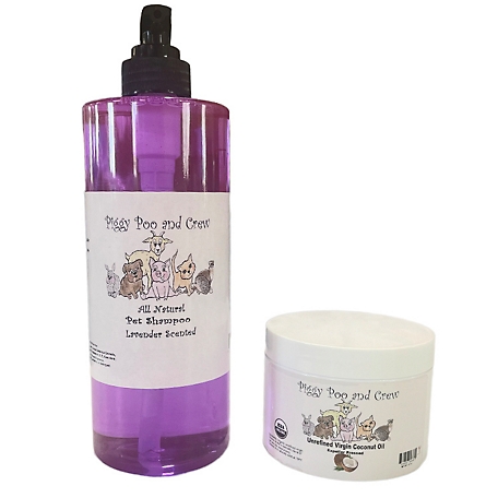 Piggy Poo and Crew USDA Organic Unrefined Virgin Coconut Oil and All-Natural Lavender Pet Shampoo Set, Lavender/Cherry Scent