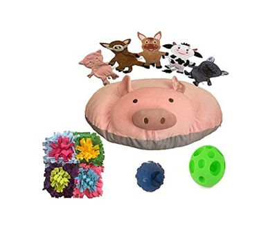 Piggy Poo and Crew Overstuffed Pig Shaped Pillow Snuffle Mat and Toys