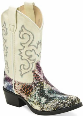Old West Unisex Kids' All-Over Leatherette Material J-Toe Boots