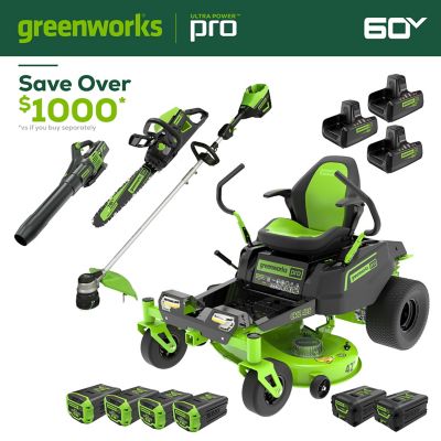 Greenworks Pro 60V 42in CrossoverZ Zero Turn Riding Lawn Mower Combo Kit with (6) Lithium-Ion Batteries and (3) Chargers