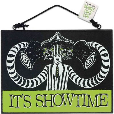 Open Road Brands Beetlejuice It's Showtime and Don't Disturb the Living Double-Sided Hanging Wood Wall Decor, 8 in. x 6 in.