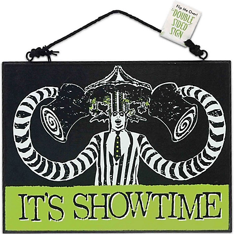 Open Road Brands Beetlejuice It's Showtime & Don't Disturb the Living Double-Sided Hanging Wood Wall Decor