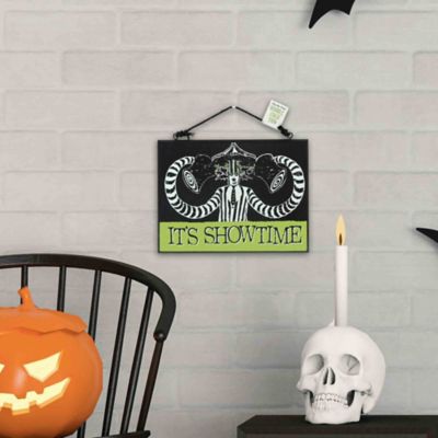Image showing  Beetlejuice It's Showtime and Don't Disturb the Living Double-Sided Hanging Wood Wall Decor, 8 in. x 6 in.