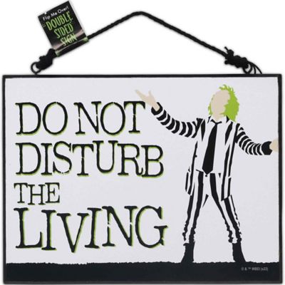 Image showing  Beetlejuice It's Showtime and Don't Disturb the Living Double-Sided Hanging Wood Wall Decor, 8 in. x 6 in.