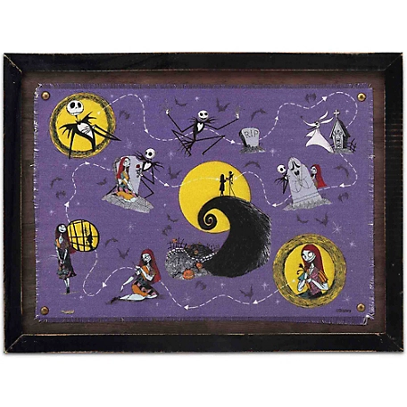 Open Road Brands The Nightmare Before Christmas Halloween Town Map Framed Canvas Wall Decor, 90201000