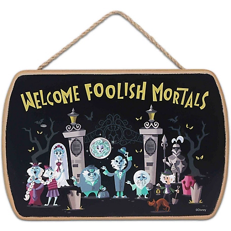 Open Road Brands Haunted Mansion Welcome Foolish Mortals Hanging Wood Wall Decor