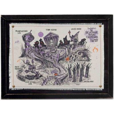 Open Road Brands The Nightmare Before Christmas Movie Locations Framed Canvas Wall Decor, 16 in. x 12 in.
