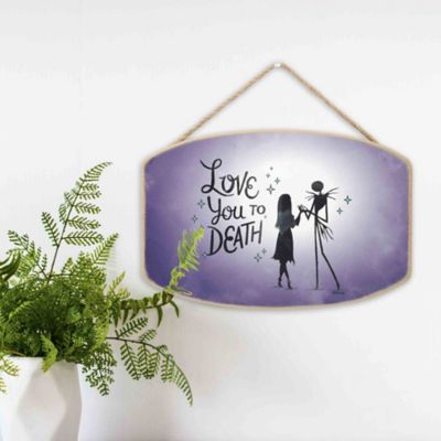 Image showing  The Nightmare Before Christmas Love You to Death Jack & Sally Hanging Wood Wall Decor