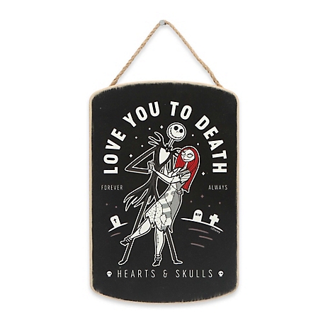 Open Road Brands The Nightmare Before Christmas Love You to Death Hearts & Skulls Hanging Wood Wall Decor