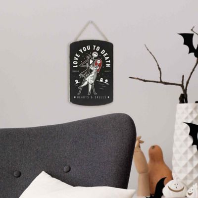 Image showing 1 th Open Road Brands The Nightmare Before Christmas Love You to Death Hearts & Skulls Hanging Wood Wall Decor