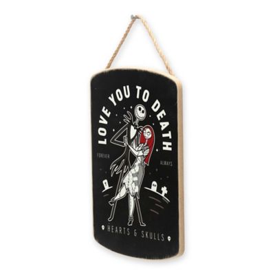 Image showing 4 th Open Road Brands The Nightmare Before Christmas Love You to Death Hearts & Skulls Hanging Wood Wall Decor