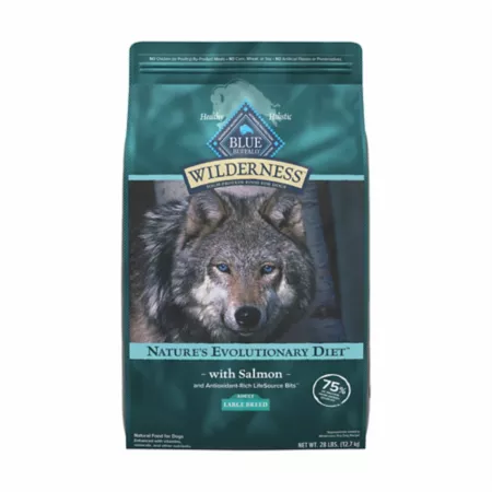 Blue Buffalo Wilderness Large Adult Breed Natural High Protein Salmon Recipe Dry Dog Food Healthy Cereal 28 lb Bag Dry Dog Food