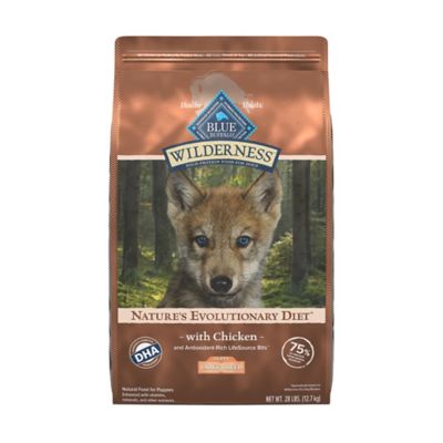 Blue Buffalo Wilderness High Protein Natural Large Breed Puppy Dry Dog Food plus Wholesome Grains, Chicken 28 lb. bag My normally picky puppy absolutely loves the Blue Wilderness large breed dog food! And love the fact that it contains more meat protein combined with wholesome grains for a balanced diet!