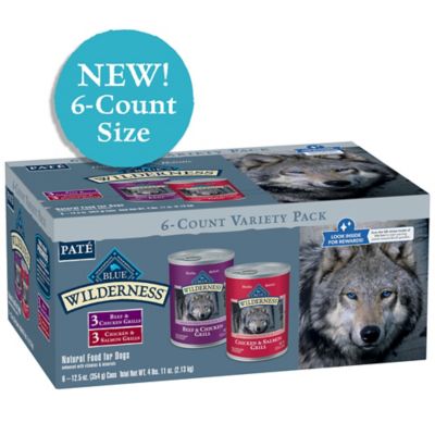 Blue Buffalo Wilderness High Protein Beef & Salmon Adult Wet Dog Food Variety Pack Grain-Free, 12.5 oz. Cans (6 Pack)