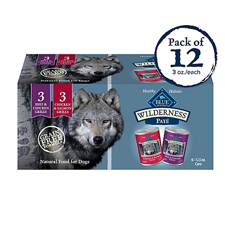 Blue Buffalo Wilderness High Protein Beef & Salmon Adult Wet Dog Food Variety Pack Grain-Free, 12.5 oz. Cans (6 Pack)
