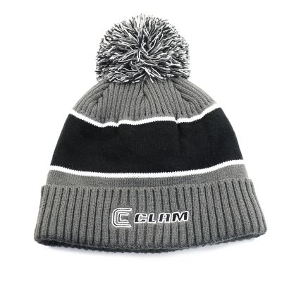 CLAM Unisex Acrylic Hat with Pom, Black/Gray